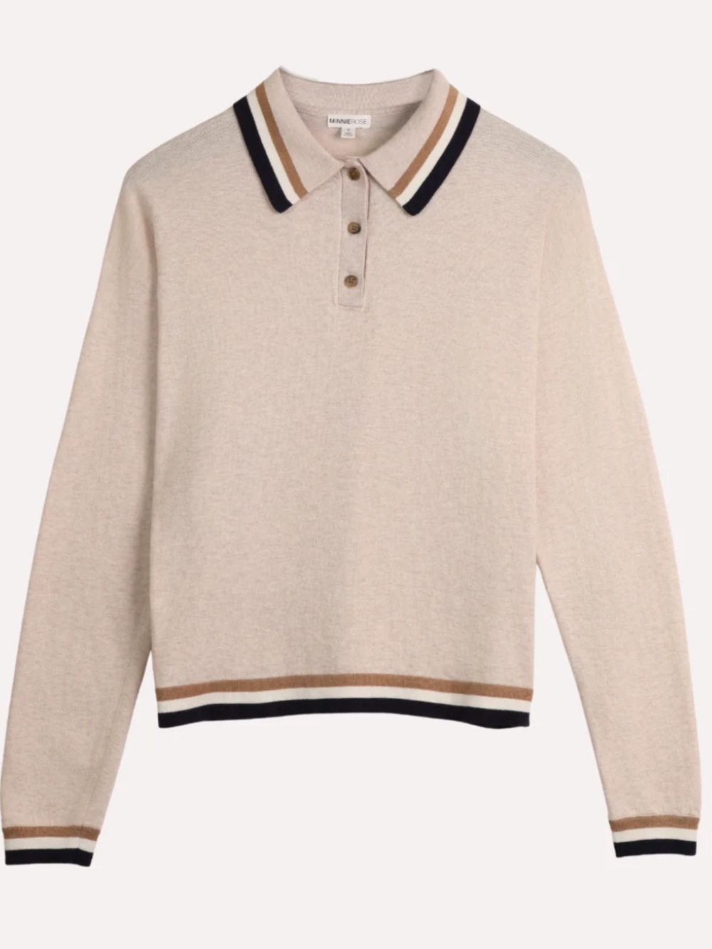 Minnie Rose Supima Cotton Cashmere Collared Henley Brown Sugar XS